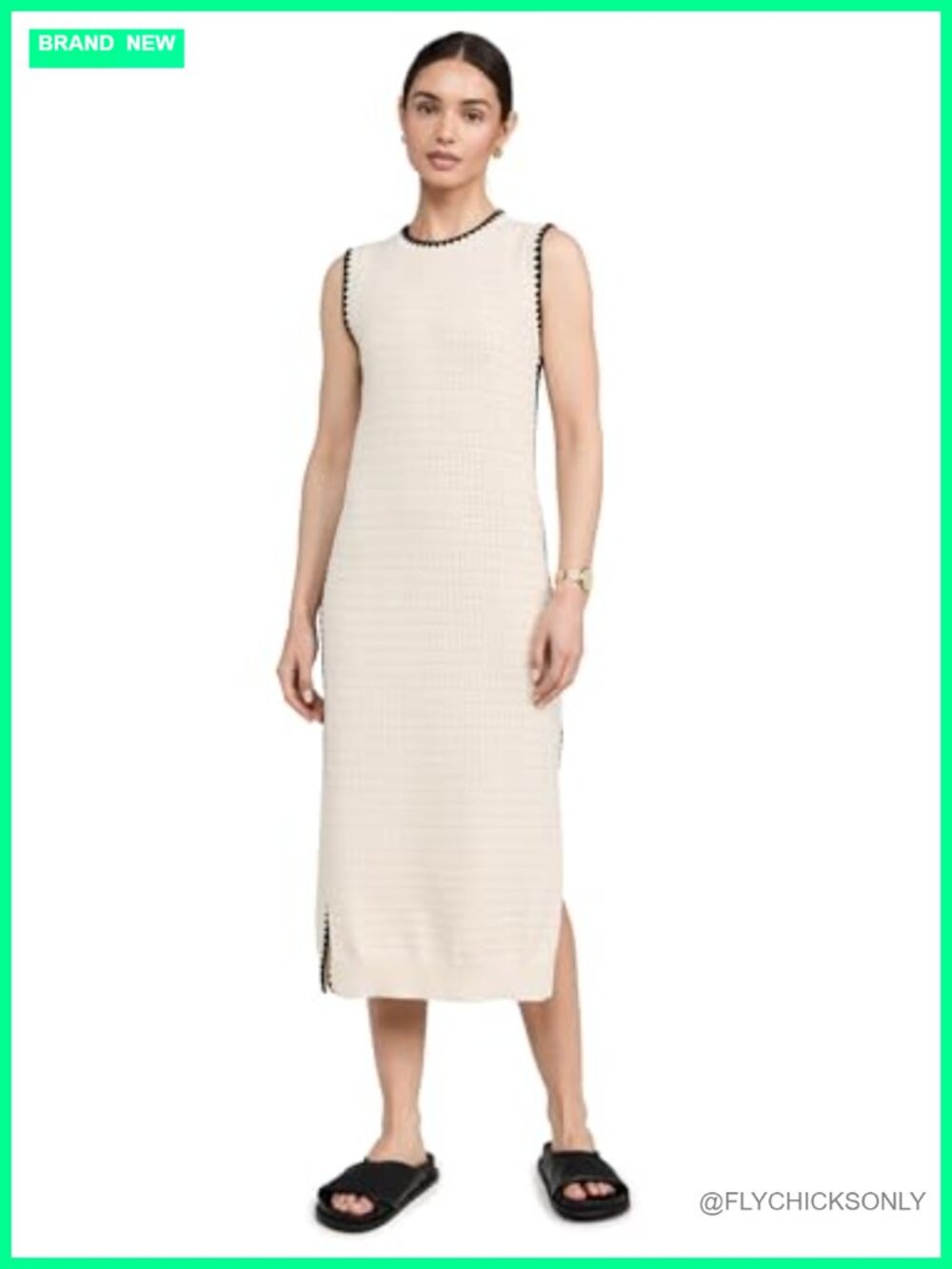Varley Dwight Tank Knit Dress Pointelle A-Line Sleeveless Scalloped Trim